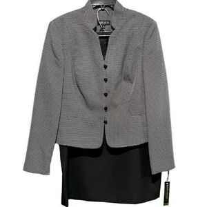 John Meyer Womens Button Front Blazer Skirt Suit Set Black White Size‎ 14 NWT